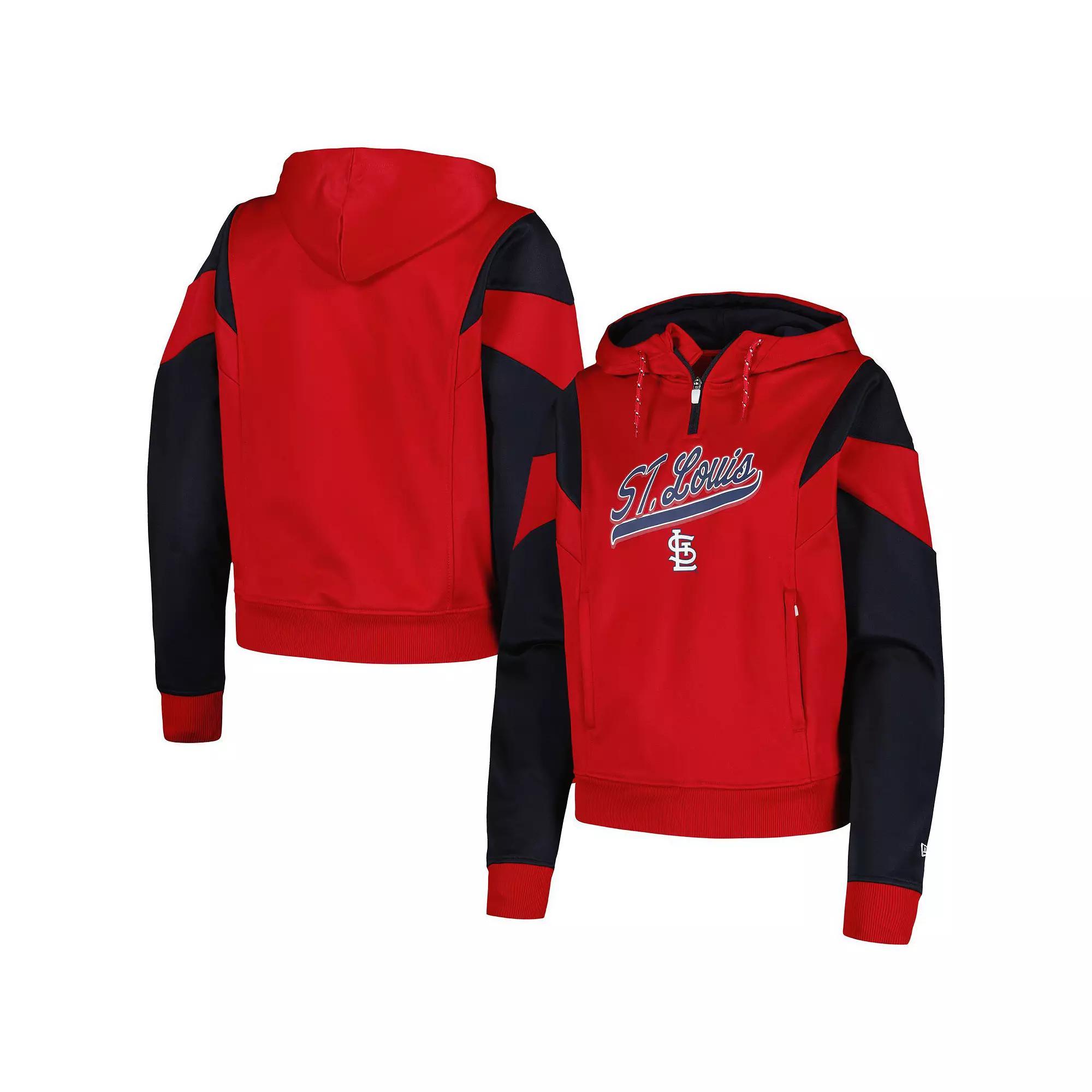 Women's New Era Red St. Louis Cardinals Color Block Fleece Quarter-Zip Hoodie,  Product Image