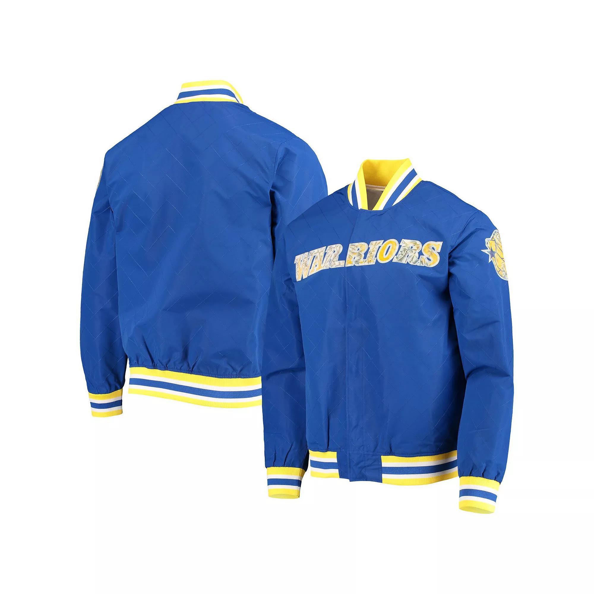 Men's Golden State Warriors Royal Mitchell & Ness Hardwood Classics 75th Anniversary Authentic Warmup Full-Snap Jacket, Size: Large, Blue Product Image