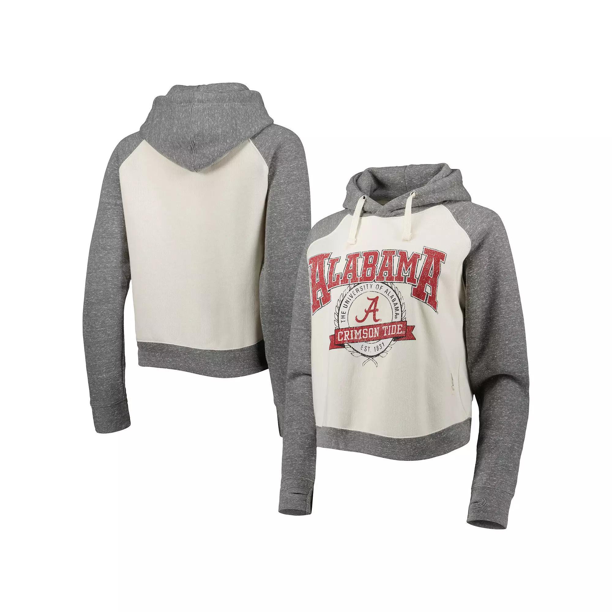 Women's Pressbox Cream/Heather Gray Alabama Crimson Tide Cody Tri-Bend Raglan Pullover Hoodie, Size: XL, White Product Image