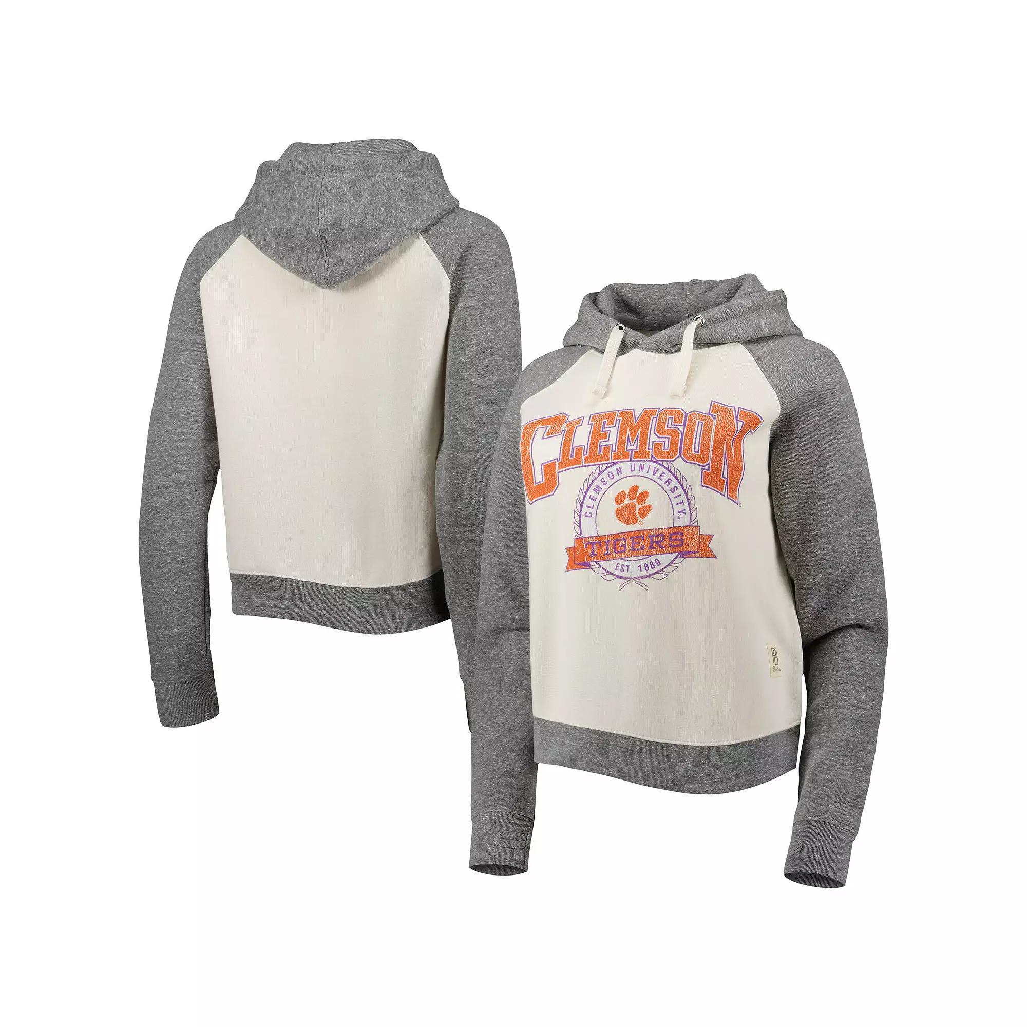 Women's Pressbox Cream/Heather Gray Clemson Tigers Cody Tri-Bend Raglan Pullover Hoodie, Size: 2XL, White Product Image