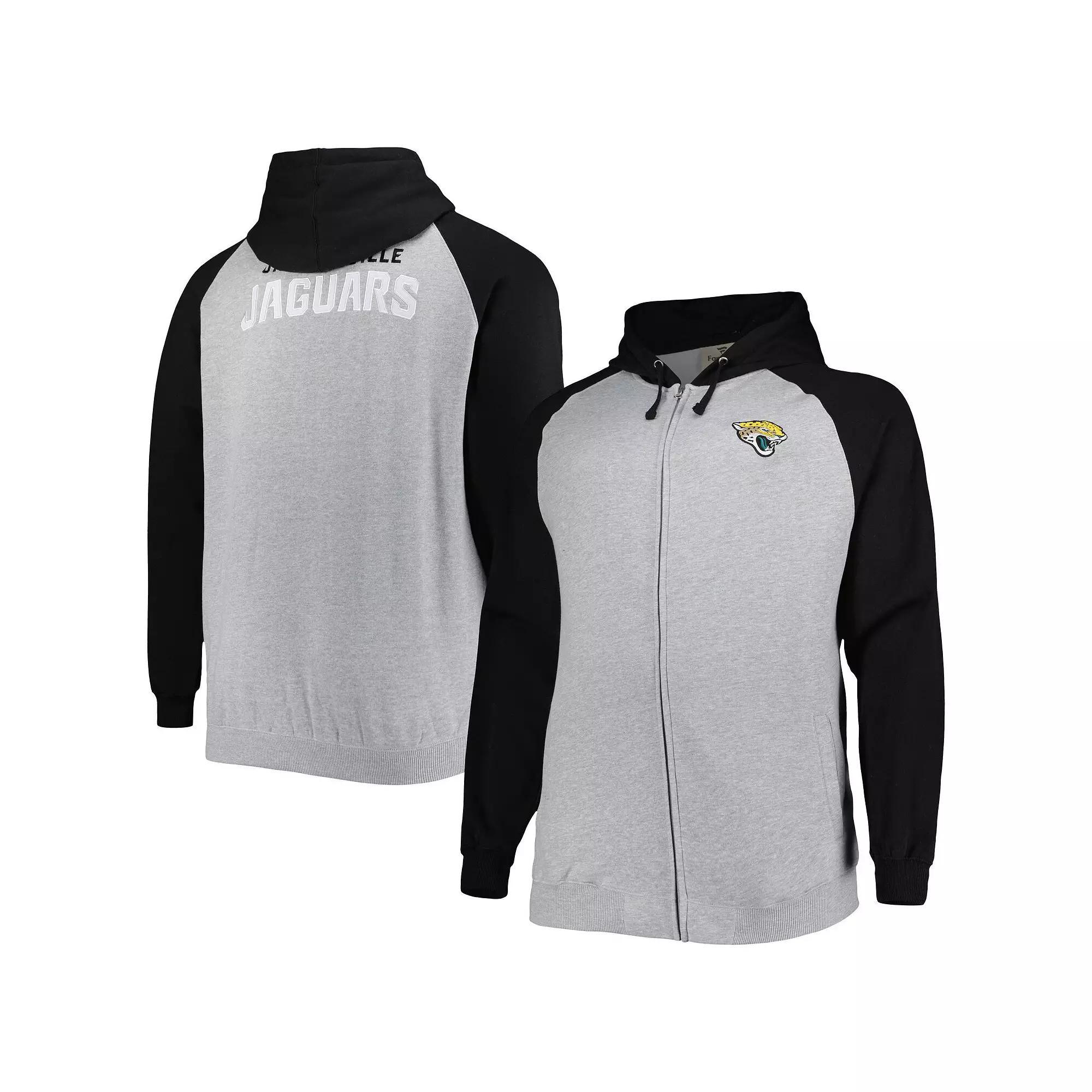 Men's Heather Gray Jacksonville Jaguars Big & Tall Fleece Raglan Full-Zip Hoodie Jacket, Size: 4XLT, Grey Product Image