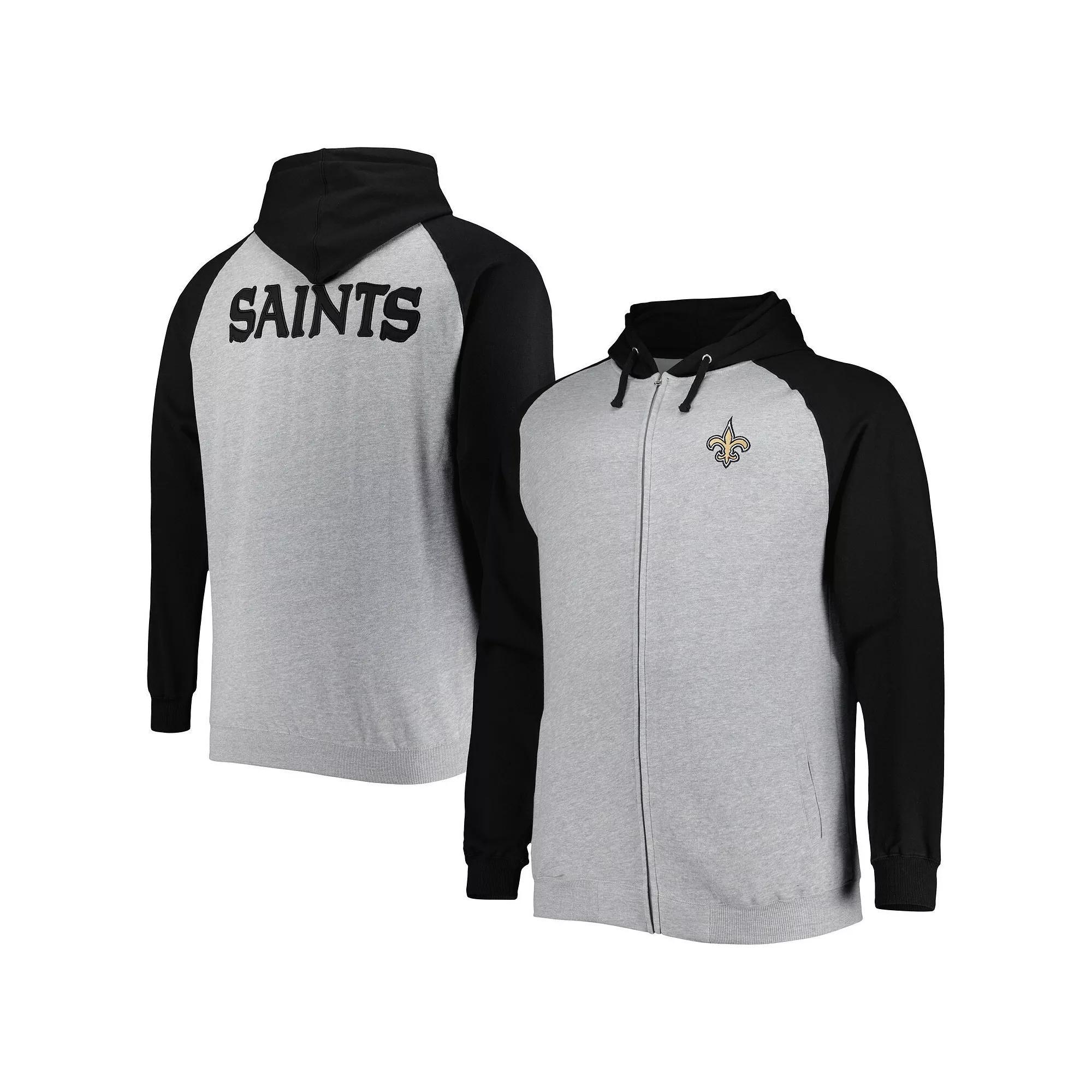 Men's Heather Gray New Orleans Saints Big & Tall Fleece Raglan Full-Zip Hoodie Jacket,  Product Image