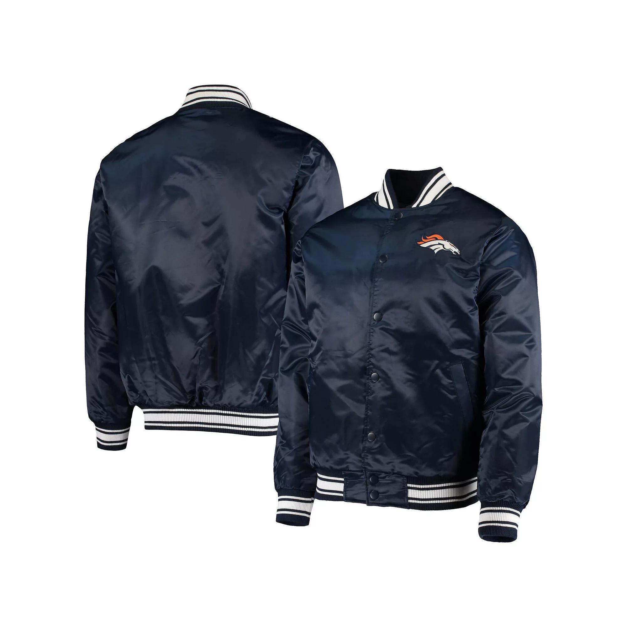 Men's Starter Navy Denver Broncos Locker Room Satin Varsity Full-Snap Jacket, Size: Large, Blue Product Image