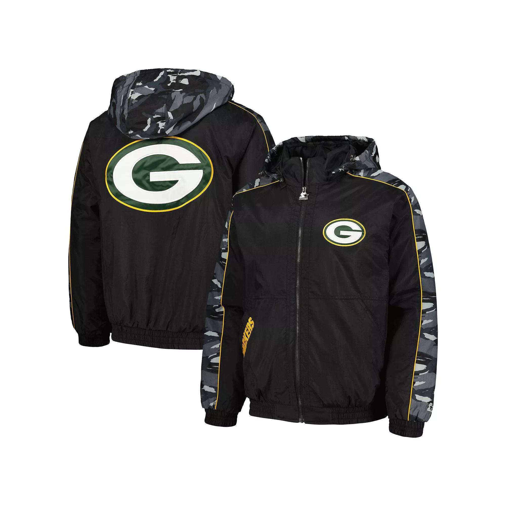 Men's Starter Black Green Bay Packers Thursday Night Gridiron Full-Zip Hoodie,  Product Image