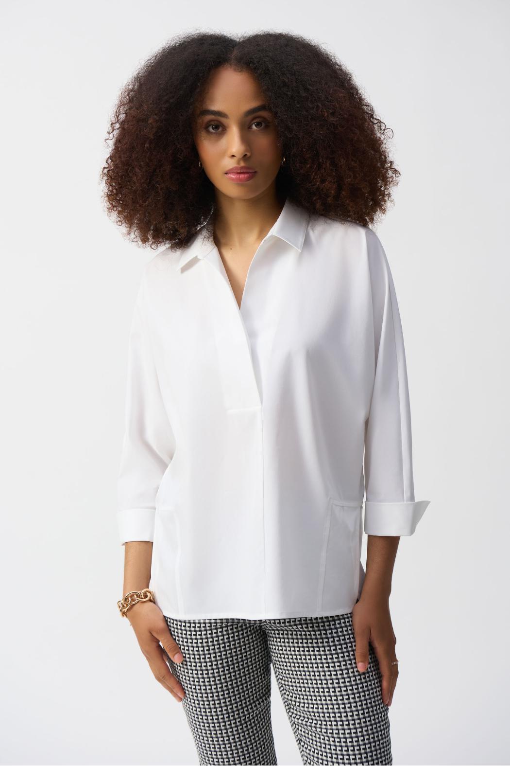 Poplin Boxy Shirt With Overlapping V-Neck Product Image