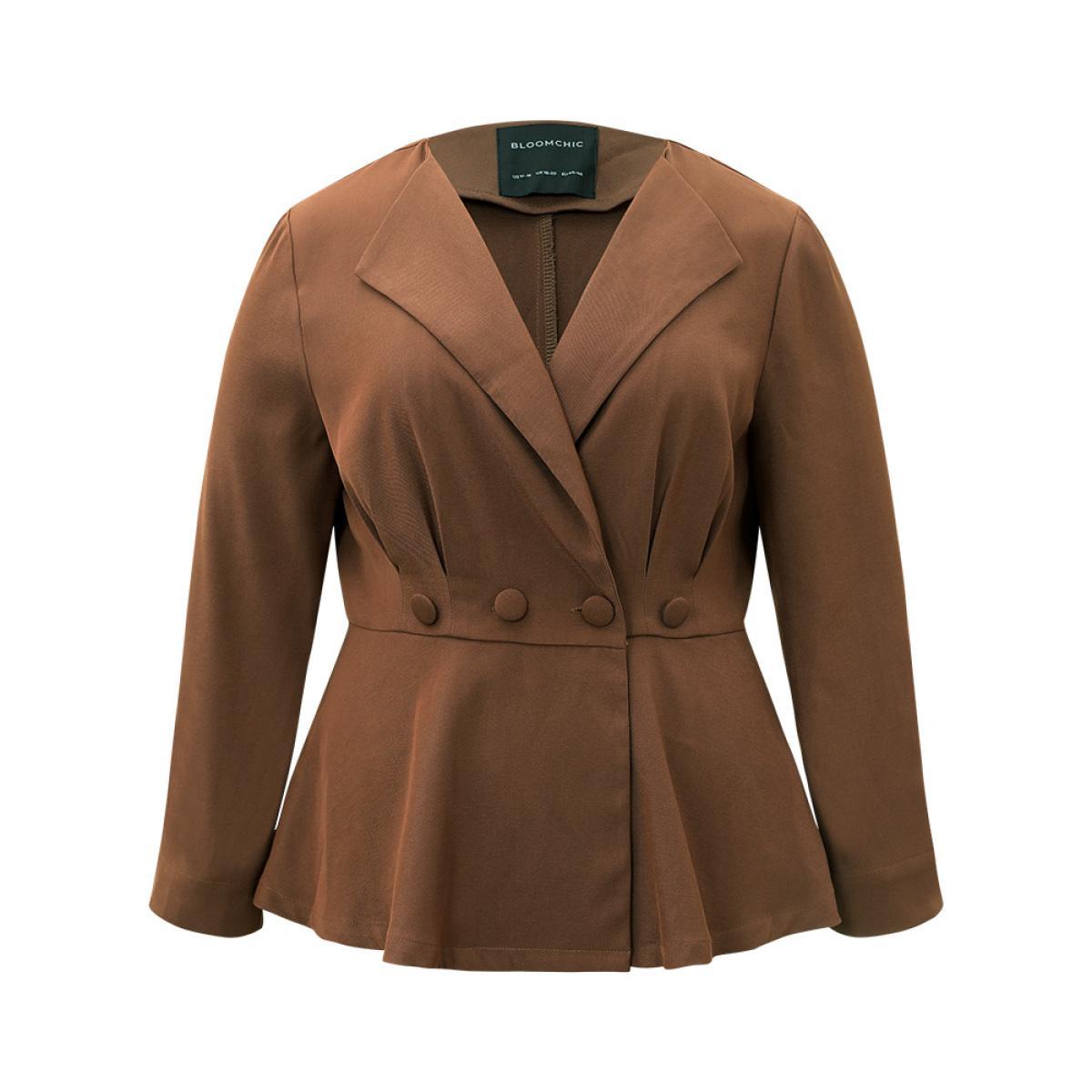 Plus Size Lapel Collar Buckle Detail Plicated Detail Coat Women DarkBrown Elegant Plain Bodycon Ladies Dailywear Winter Coats BloomChic 26/4X Product Image