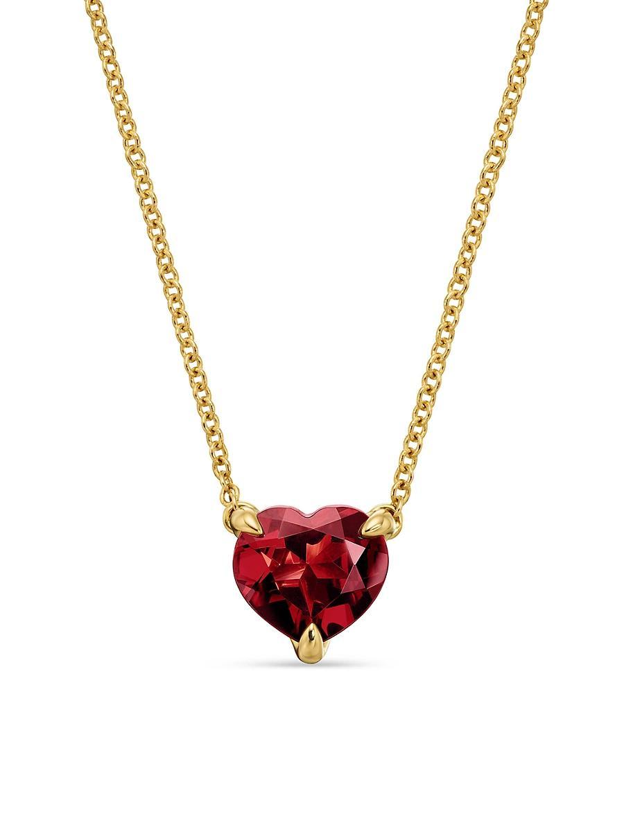 Womens Chatelaine Heart Pendant Necklace in 18K Yellow Gold with Garnet Product Image