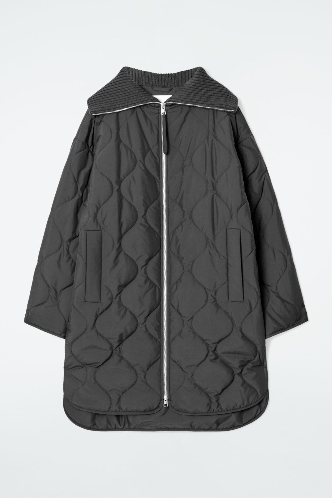 RIBBED-COLLAR QUILTED COAT Product Image