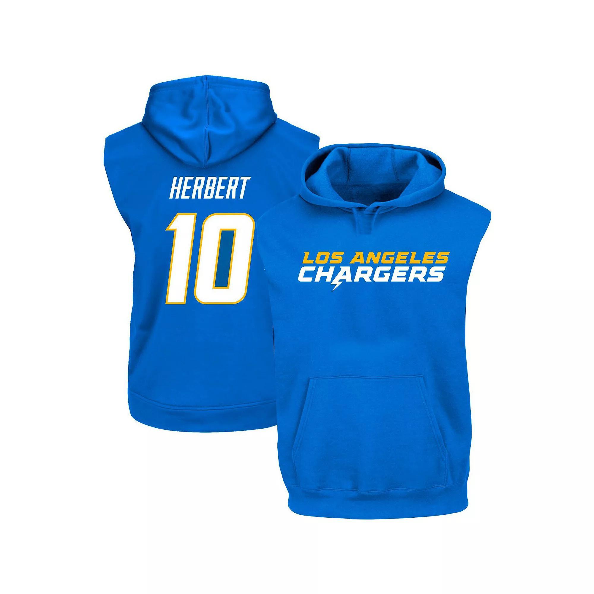 Men's Justin Herbert Powder Blue Los Angeles Chargers Big & Tall Muscle Pullover Hoodie, Size: 5XB, Light Product Image