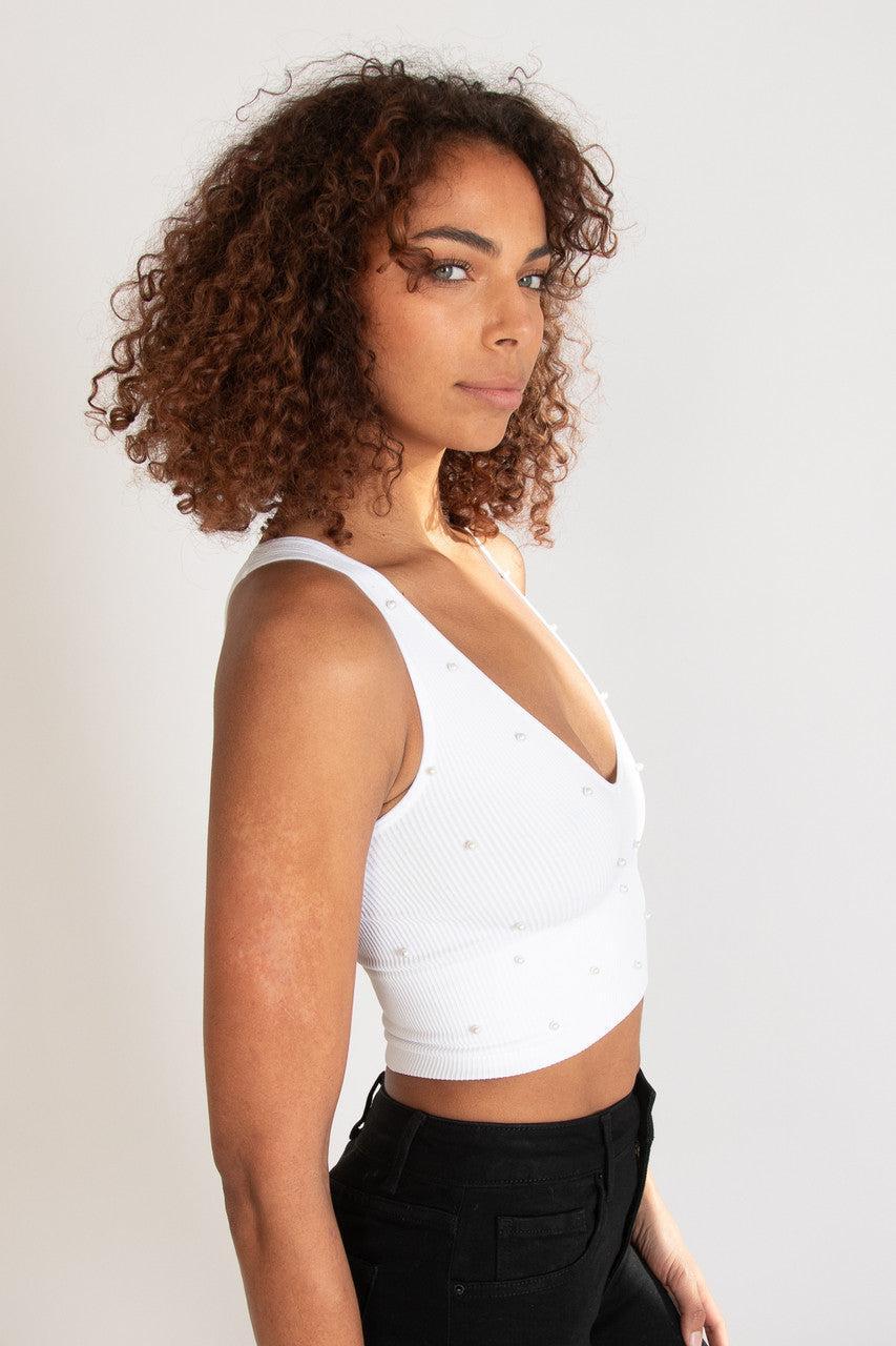 Pearl Detail Deep V Crop Tank Product Image