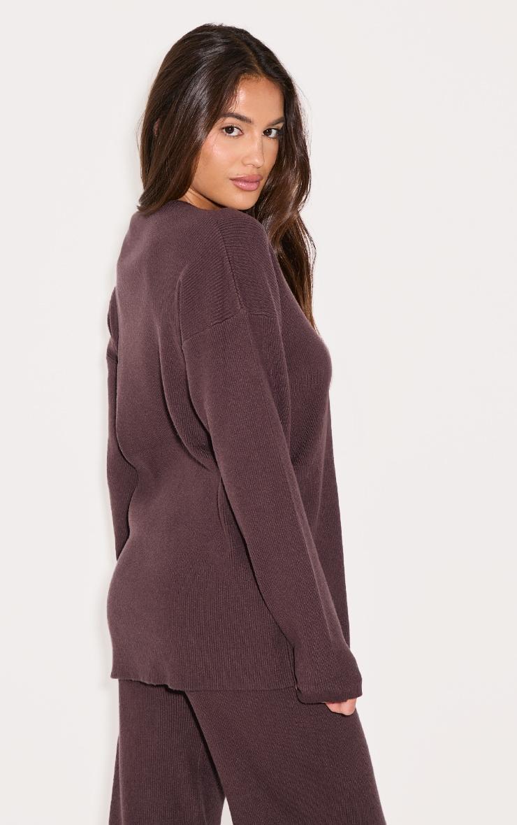 Chocolate Light Rib Knit Oversized Top Product Image