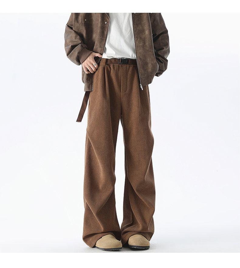 Mid Rise Plain Corduroy Wide Leg Pants Product Image