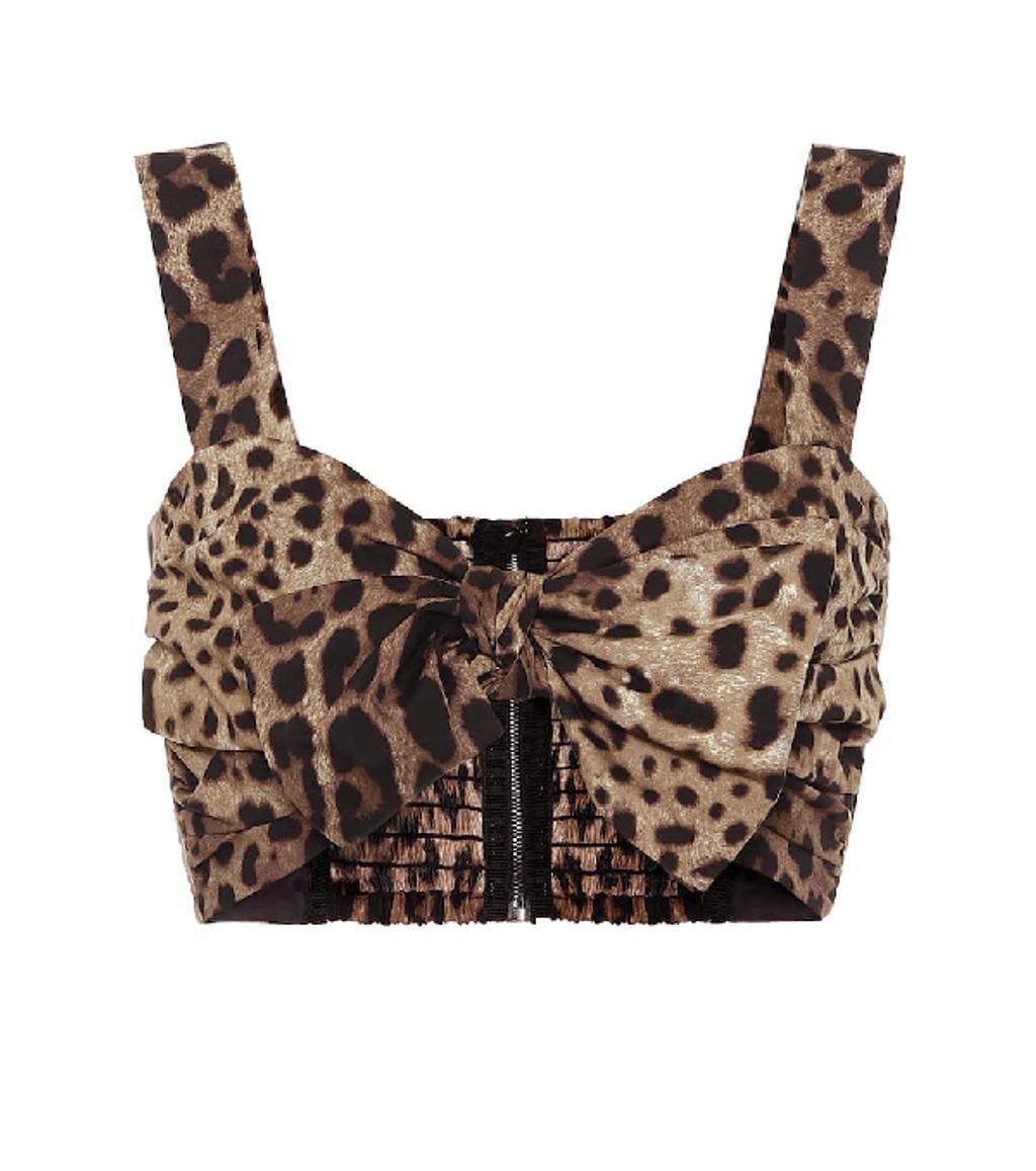 DOLCE & GABBANA Bow Front Leopard Printed Top In Neutrals Product Image