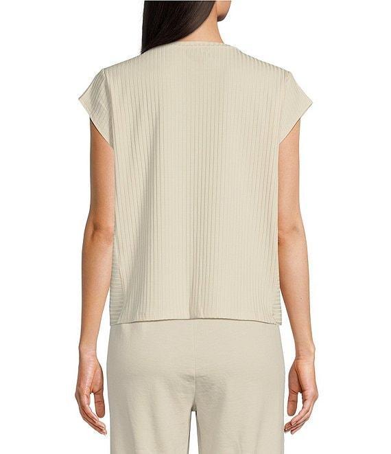 Eileen Fisher Textured Stretch Rib Round Neck Cap Sleeve Top Product Image