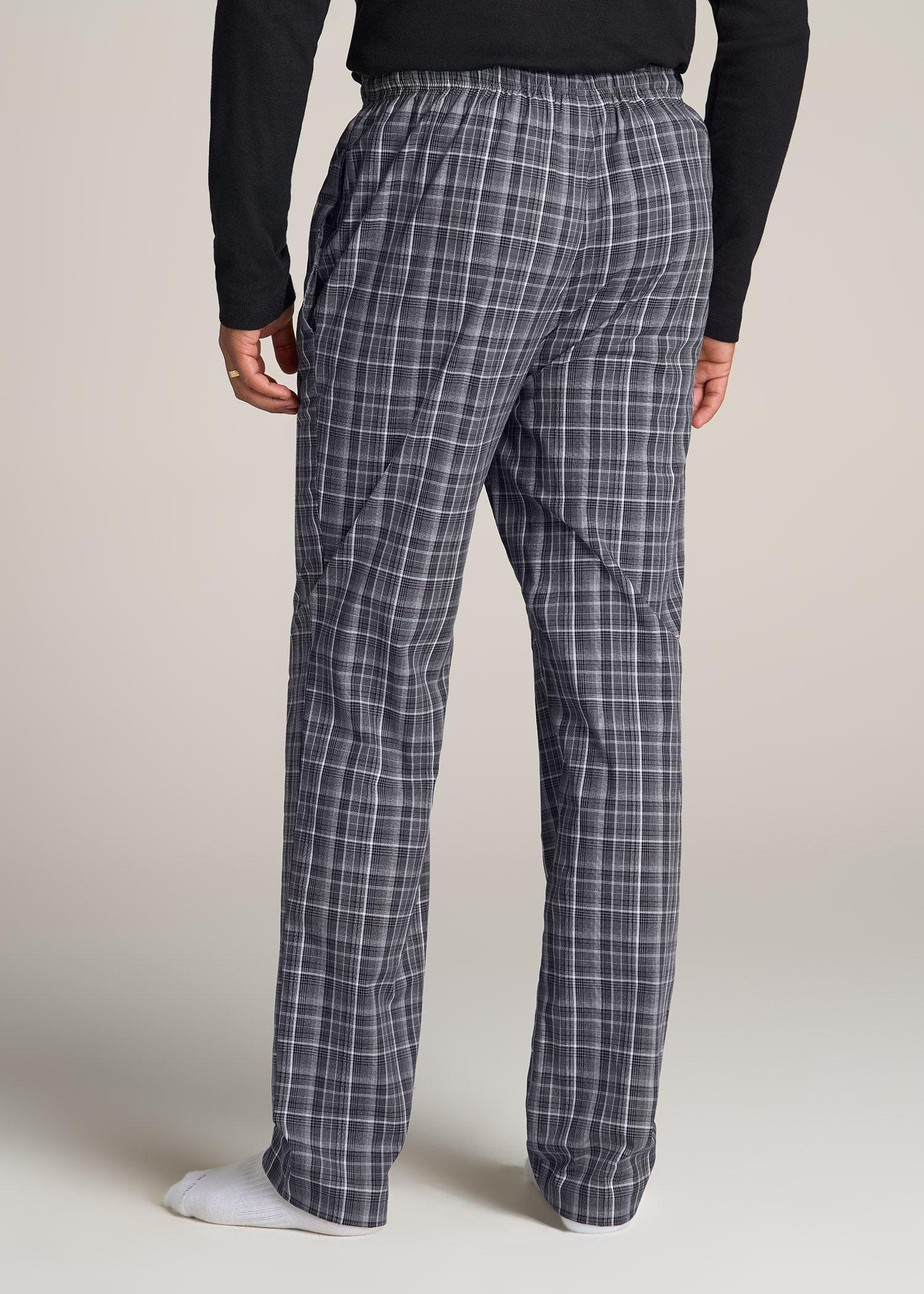 Woven Pajama Pants for Tall Men in Black & Grey Plaid Product Image