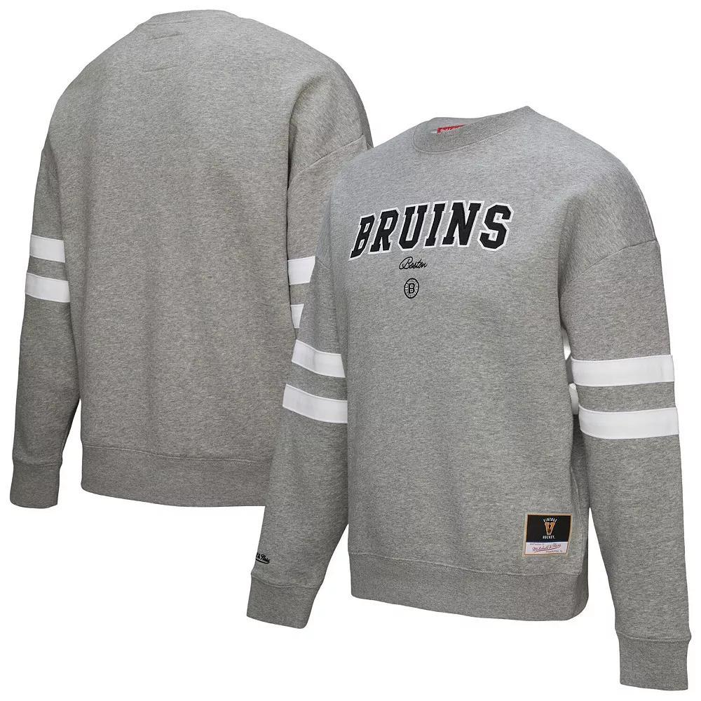 Women's Mitchell & Ness Heather Gray Boston Bruins Logo Lightweight Pullover Sweatshirt,  Product Image