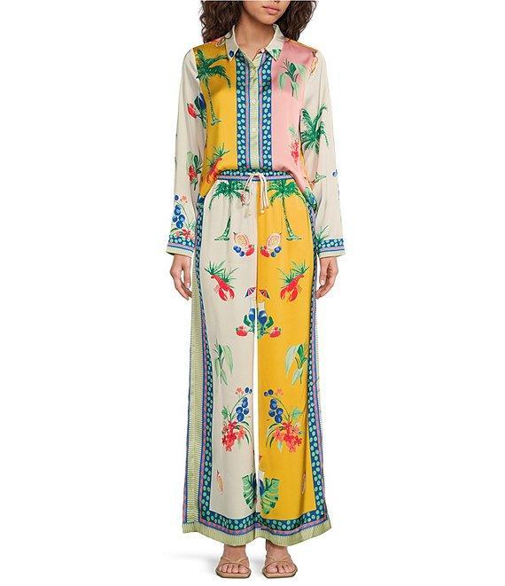 Skies Are Blue Coordinating Border Print Wide Leg Drawstring Pant Product Image