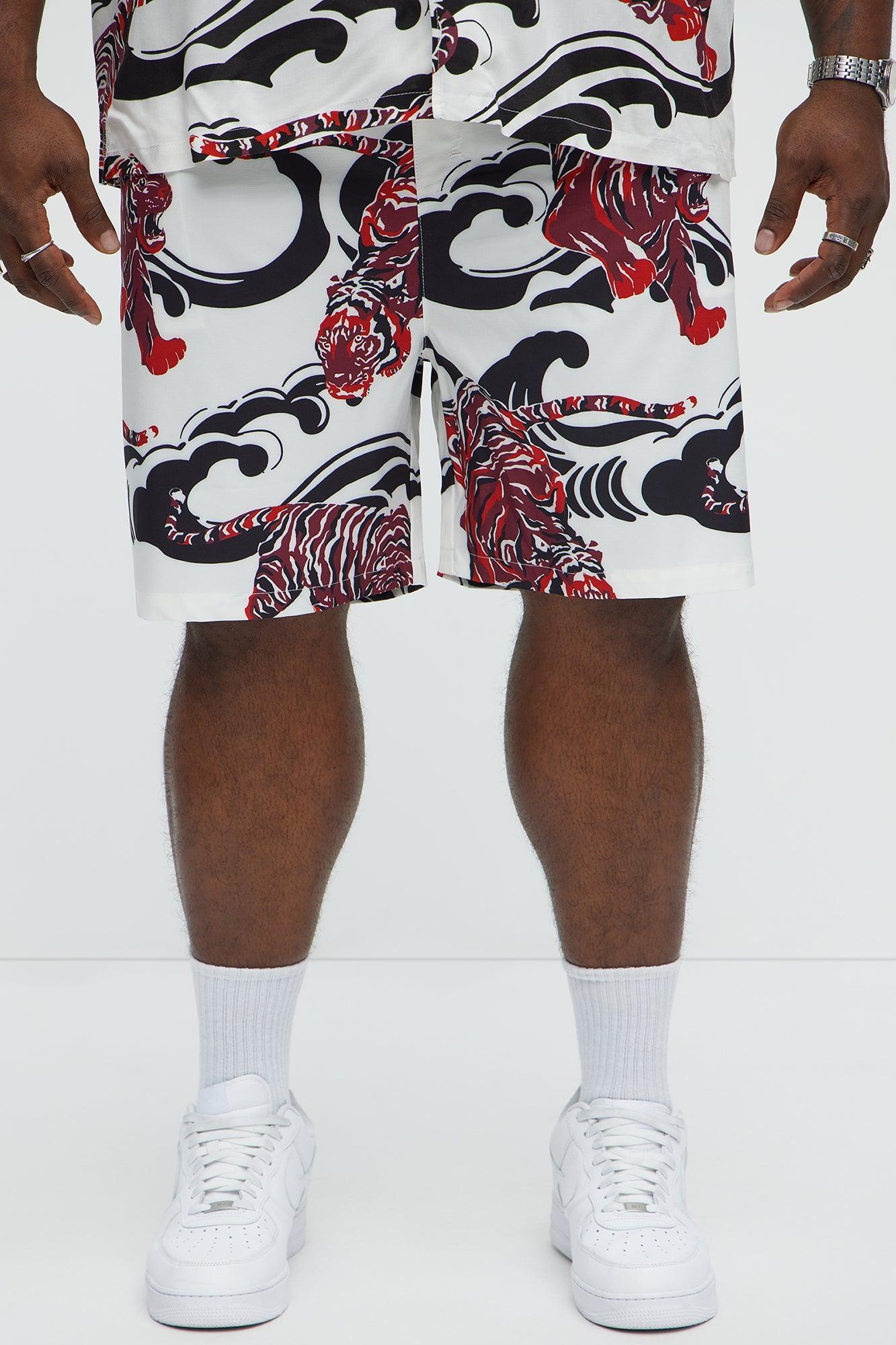 Tiger Waves Relaxed Shorts - White/combo Male Product Image