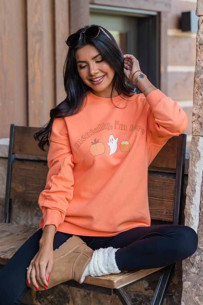 Mentally I'm Here Orange Oversized Graphic Sweatshirt Product Image