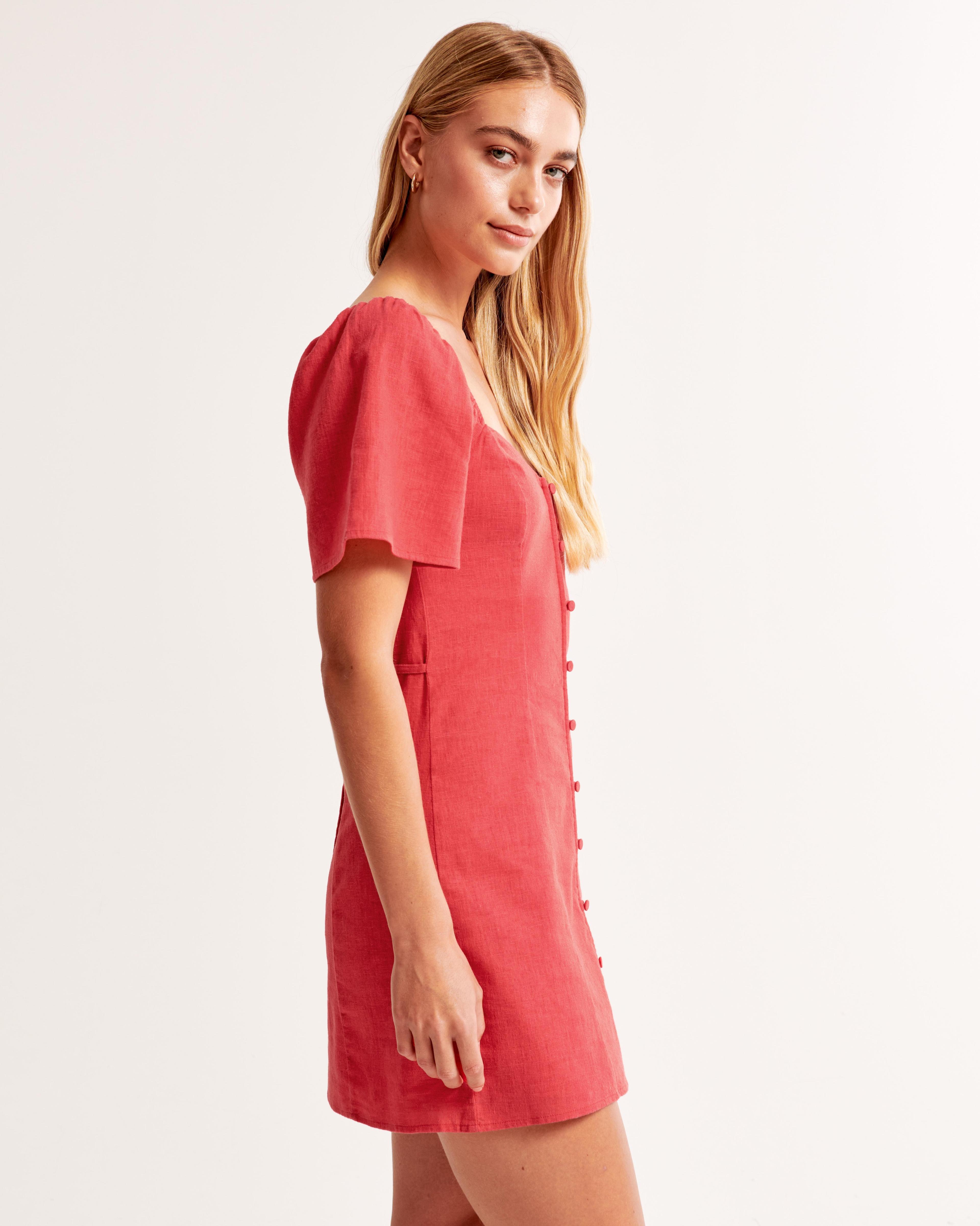 Linen-Blend Button-Through Mini Dress Product Image