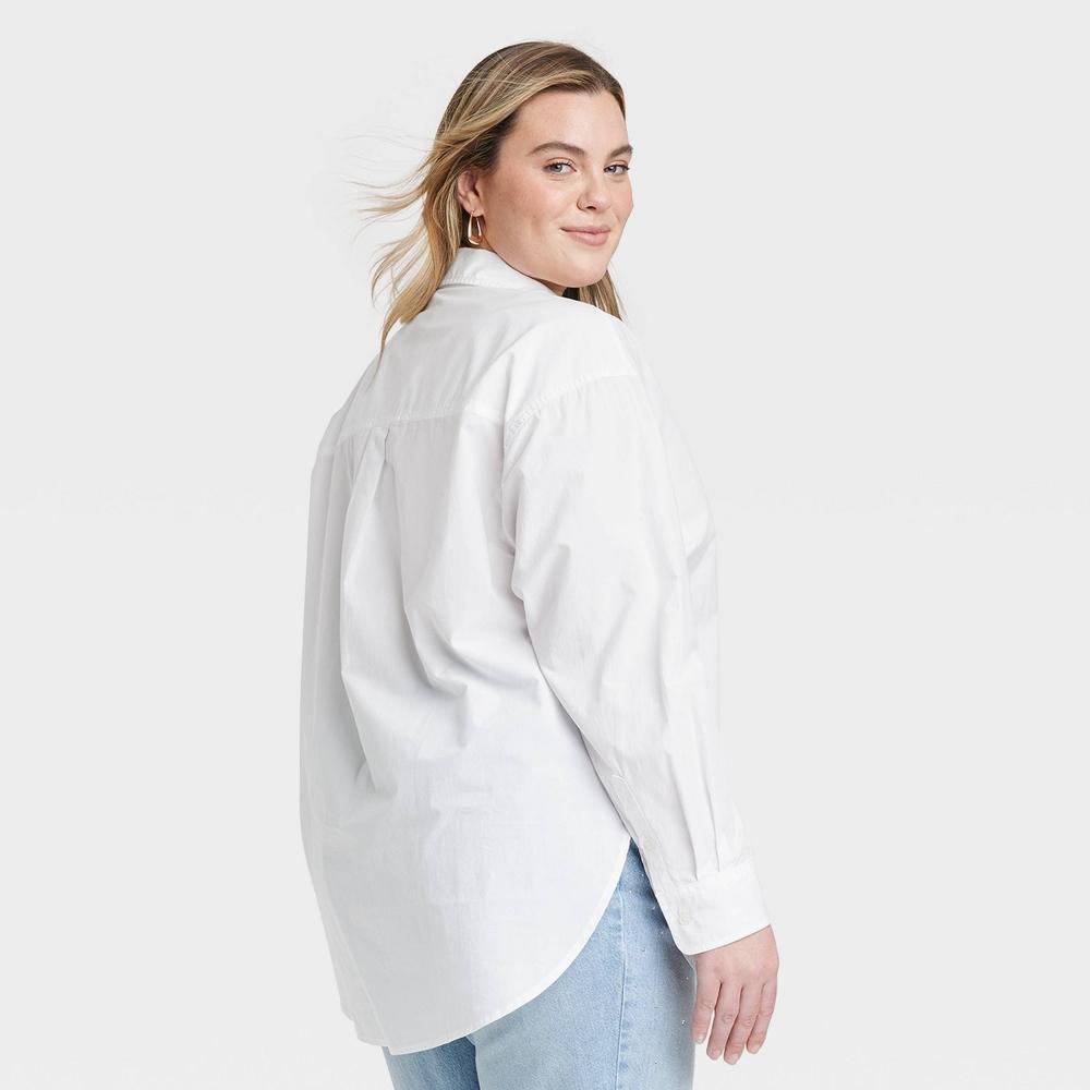 Womens Oversized Long Sleeve Collared Button-Down Shirt - Universal Thread White XXL Product Image