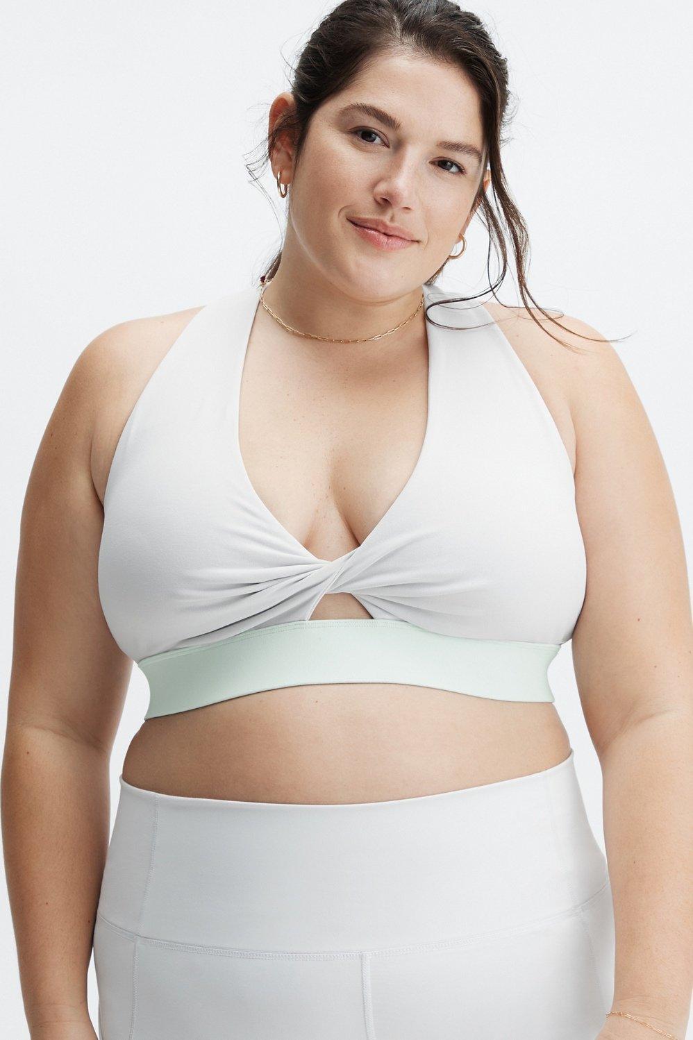 Fabletics Oasis Twist Sports Bra Womens Soft Grey/Ice Cube Size XL Product Image