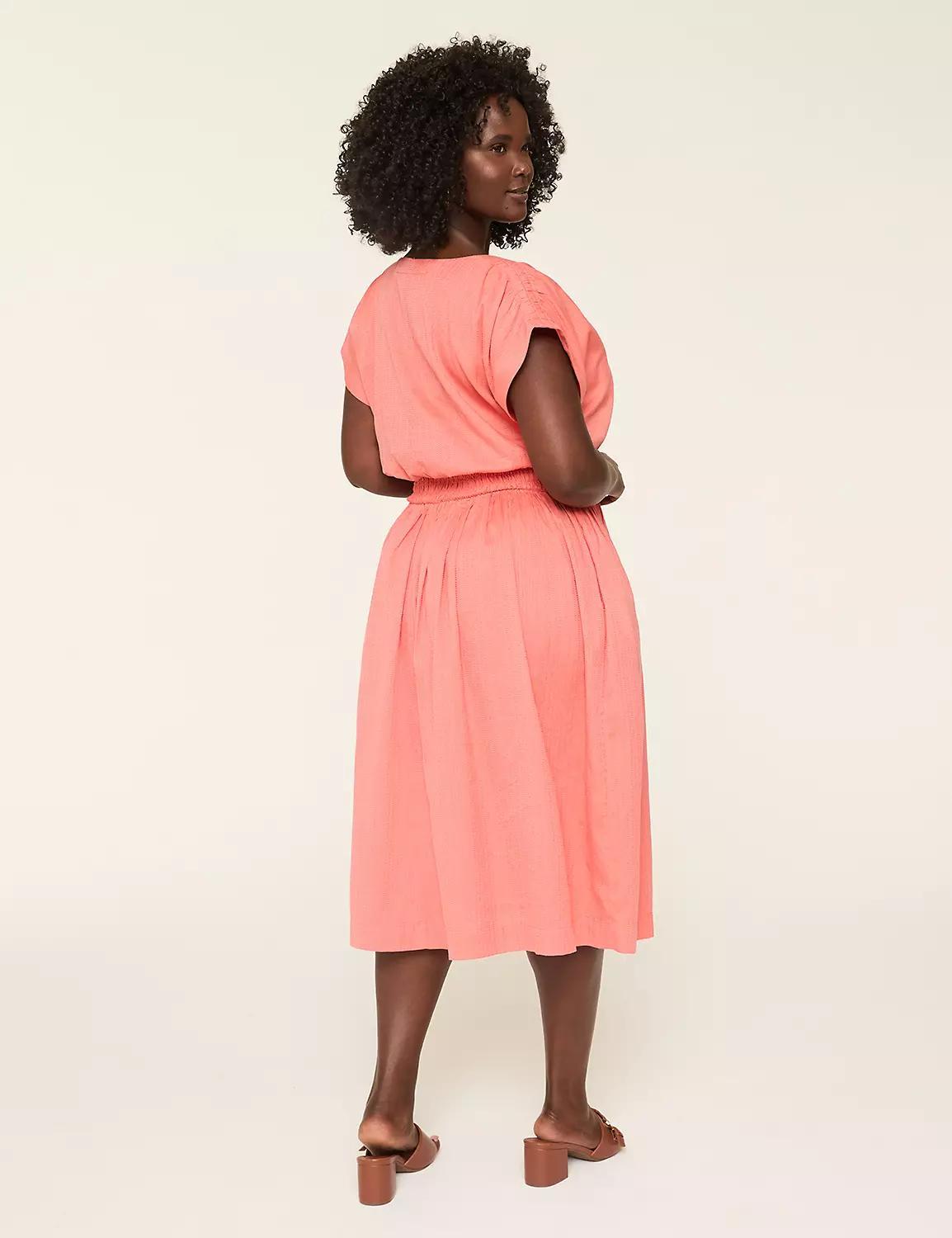 Shirred-Shoulder Smocked-Waist Midi Dress Product Image