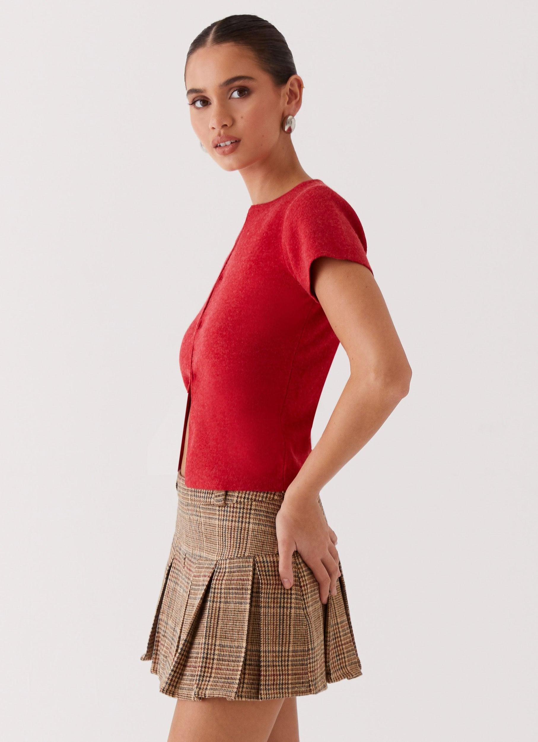 Raina Knit Crop Top - Ruby Red Product Image