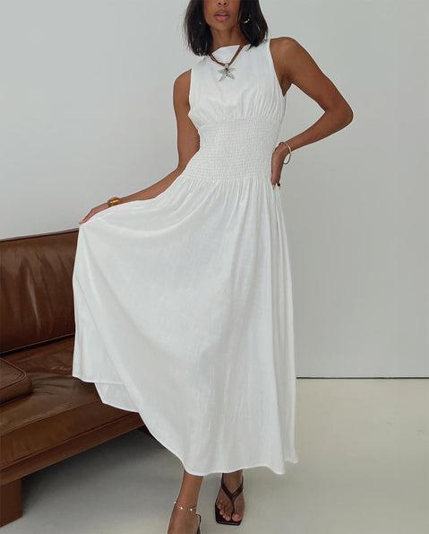 Lilienne Shirred Maxi Dress White Product Image