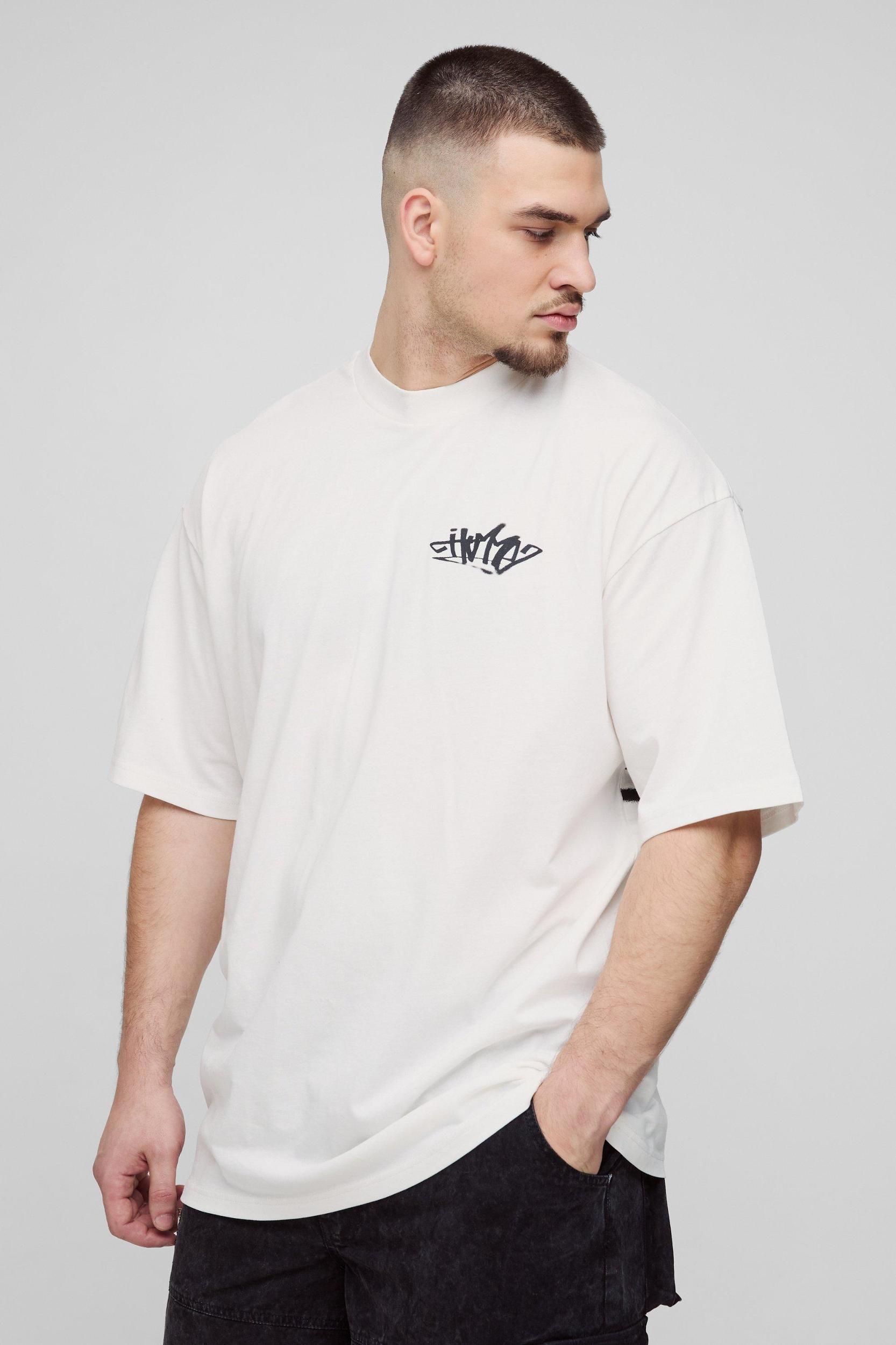 Tall Oversized Homme Graffiti Print Large Scale T-Shirt | boohooMAN USA Product Image