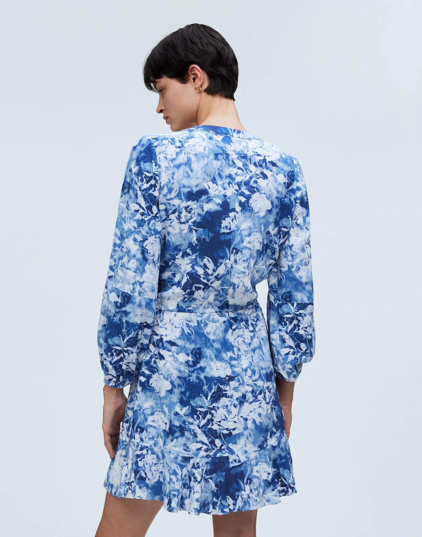 Tie-Waist Mini Shirtdress in Floral Crepe Product Image