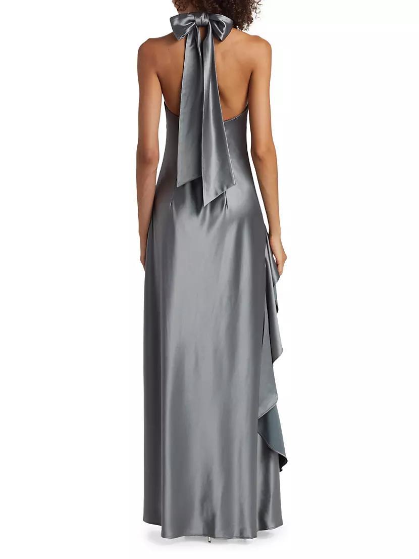 Satin Halter Draped Maxi Dress Product Image