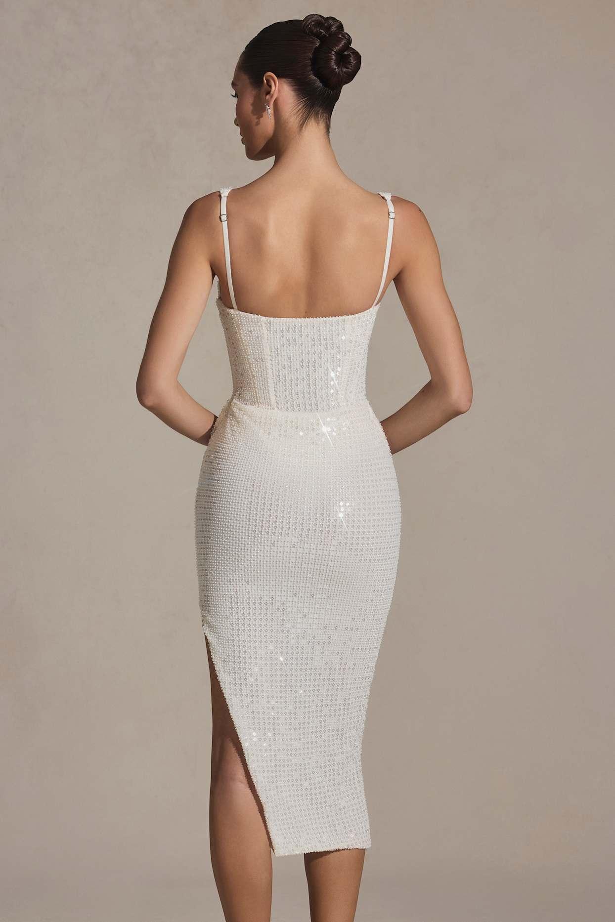 Embellished Draped Midaxi Dress in White Product Image