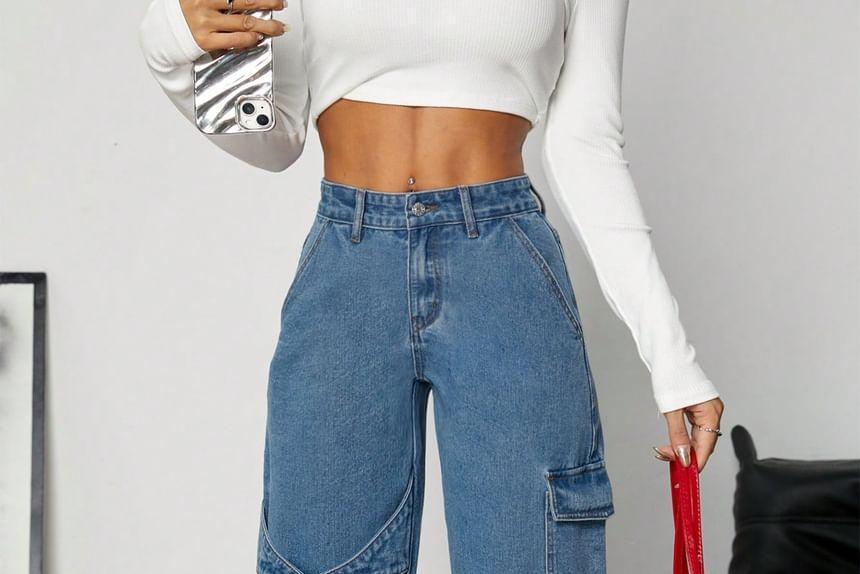 High Waist Bow Wide Leg Jeans Product Image