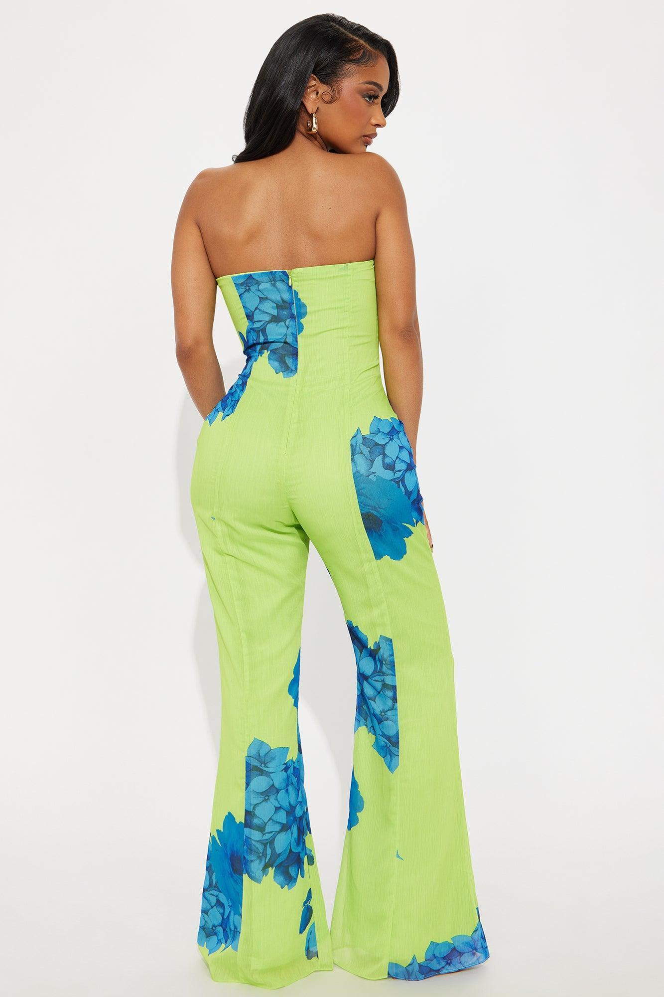 Flower Crush Chiffon Jumpsuit - Green/combo Female Product Image
