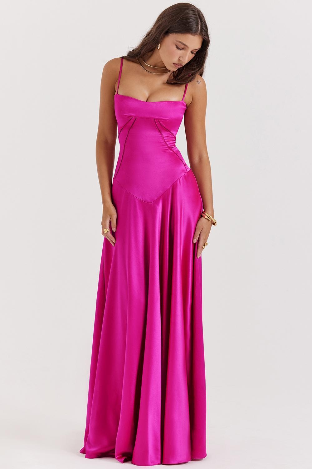 Anabella Fuchsia Lace Up Maxi Dress Product Image