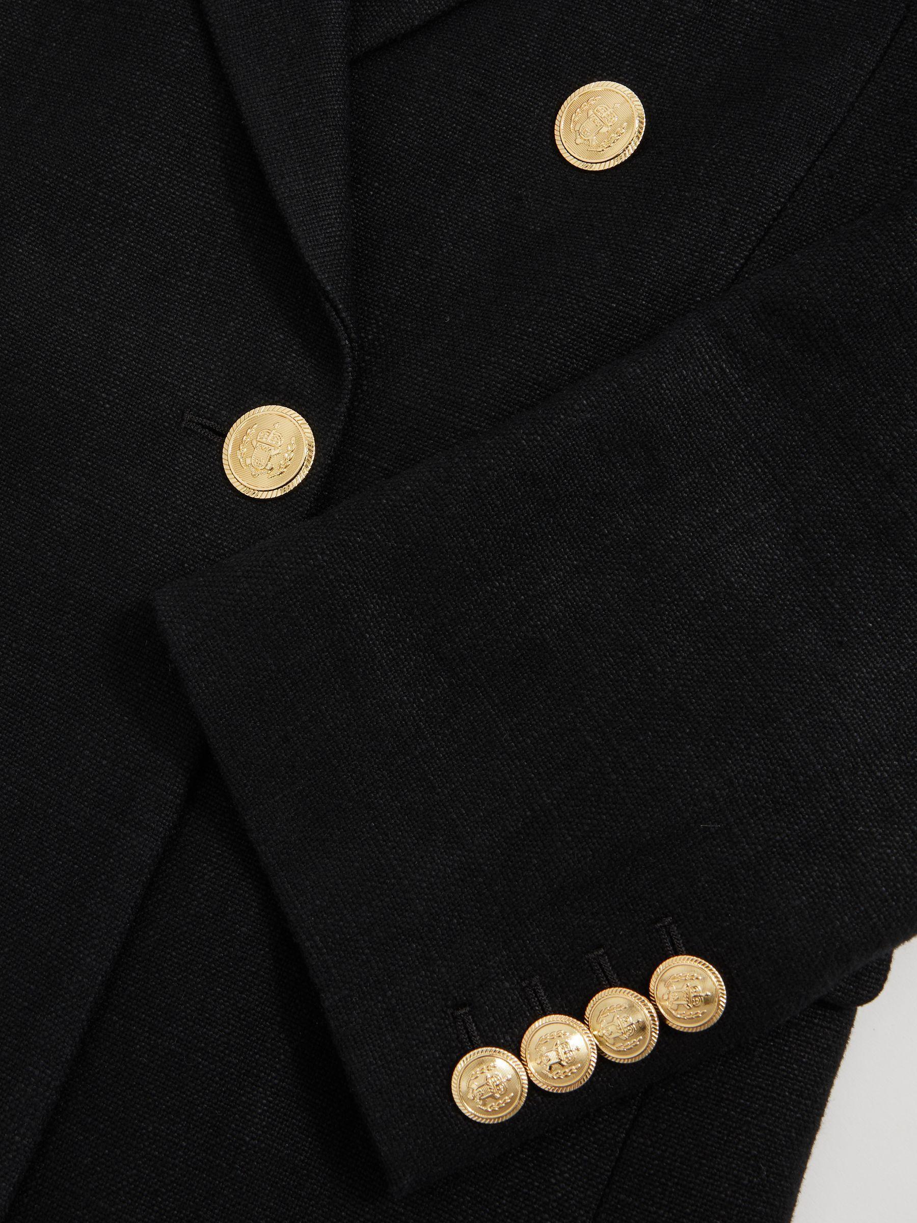 Oversized Double-Breasted Blazer Linen-Blend in Black Product Image
