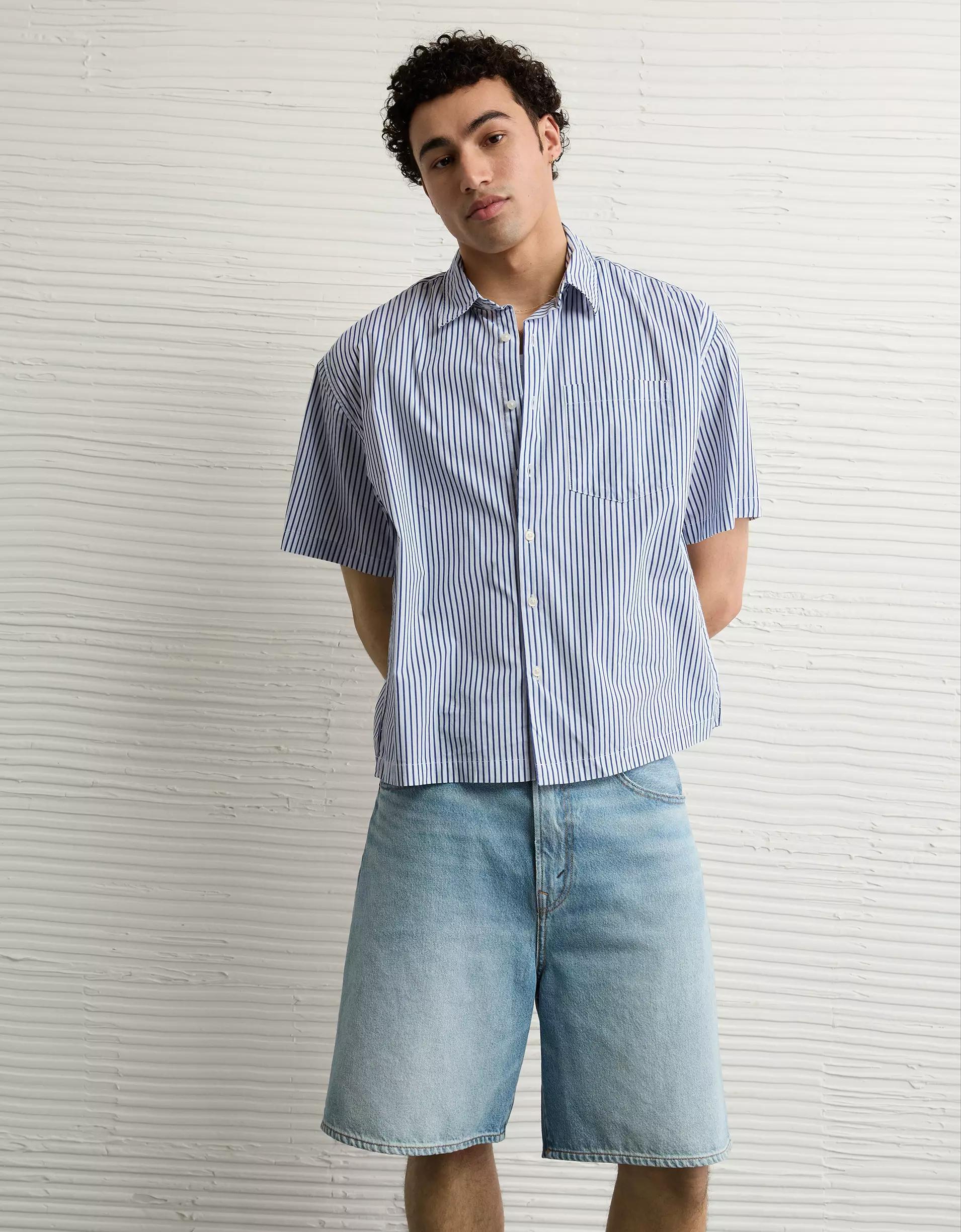 AE Poolside Poplin Striped Button-Up Shirt Product Image