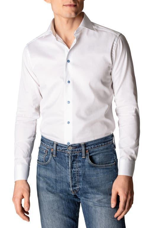 Contemporary Fit Twill Shirt with Blue Buttons Product Image