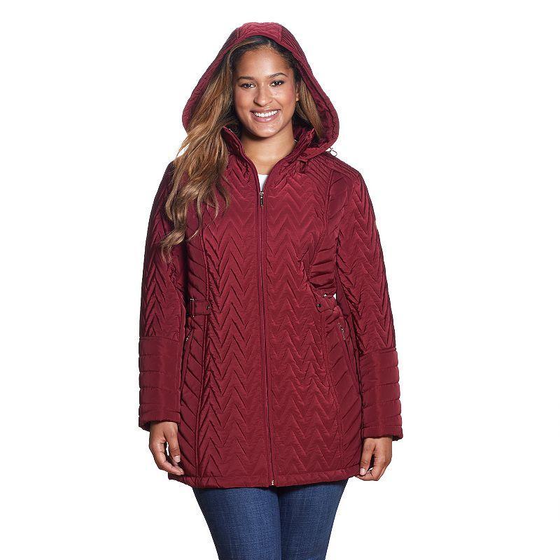 Gallery Plus Size Quilted Zip Front Faux Fur Hooded Jacket Product Image