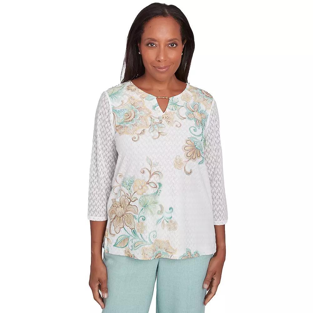 Women's Alfred Dunner Textured Knit Scroll Splitneck Top,  Product Image