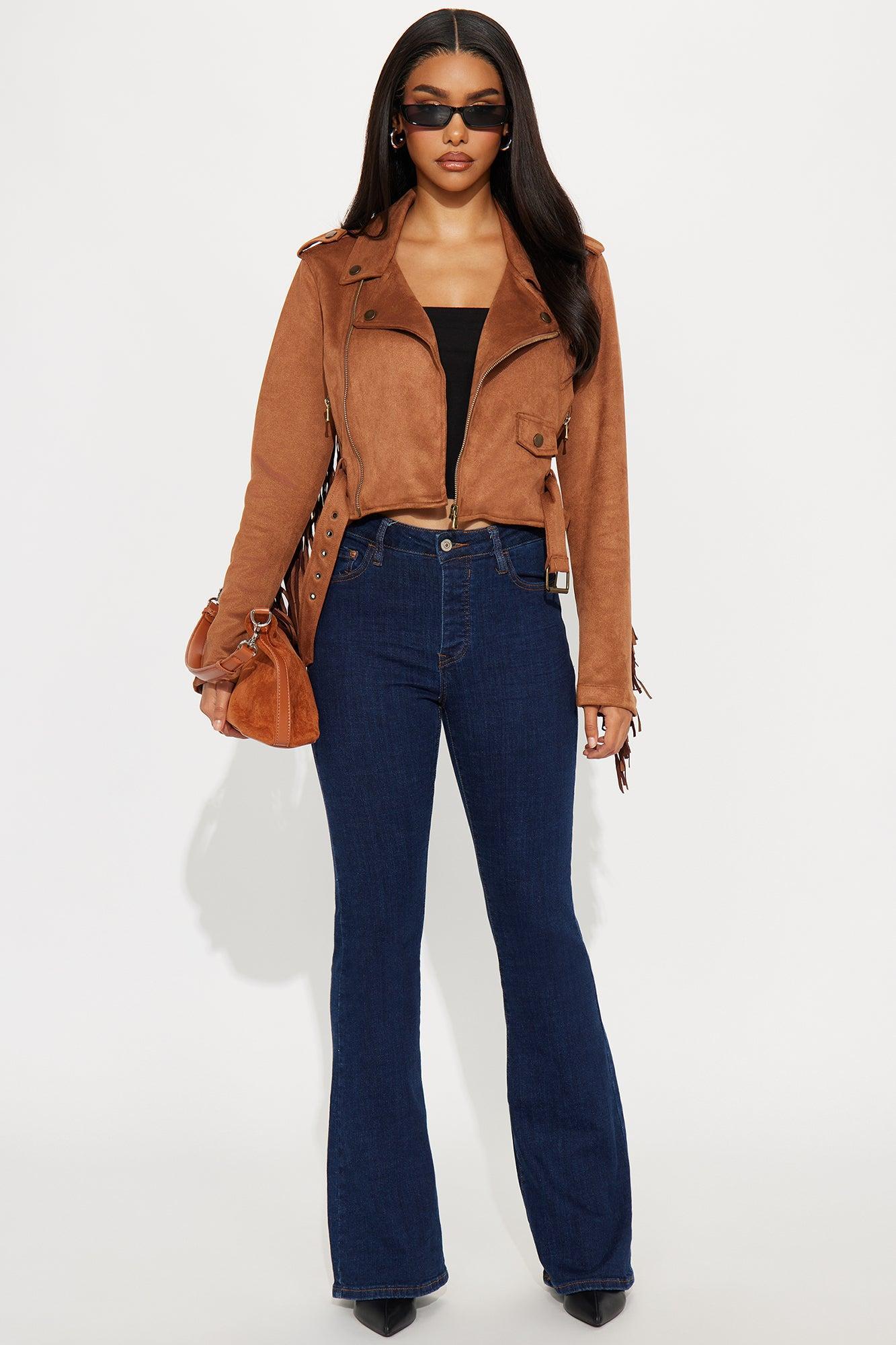 Wild West Connection Fringe Moto Jacket - Camel Female Product Image