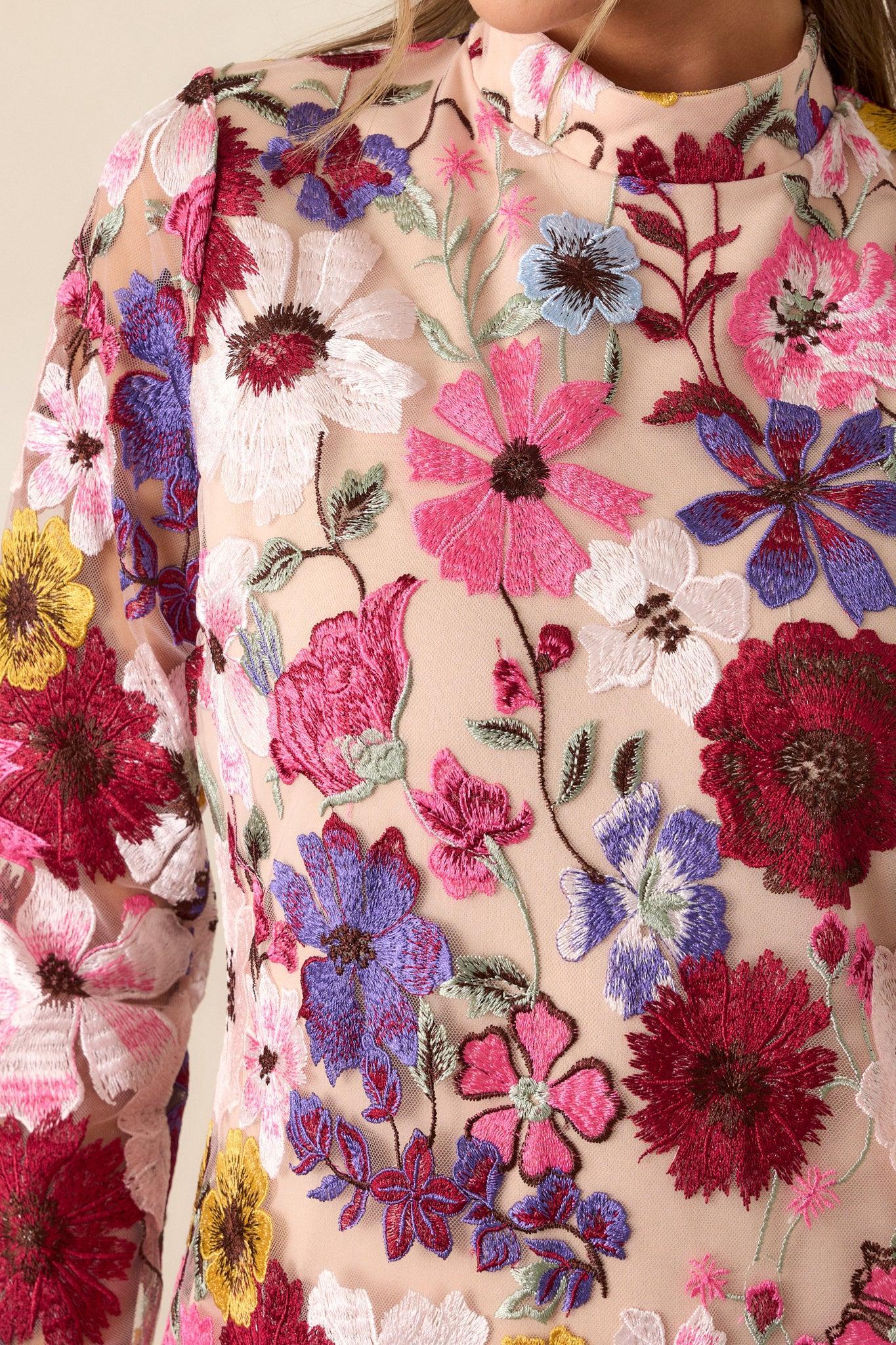 Petals Of Time Fuchsia Multi Floral Mini Dress Product Image