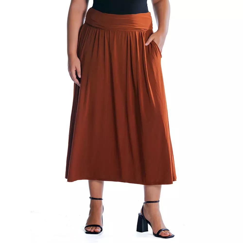 Plus Size 24Seven Comfort Apparel Foldover Maxi Skirt With Pockets, Womens Product Image