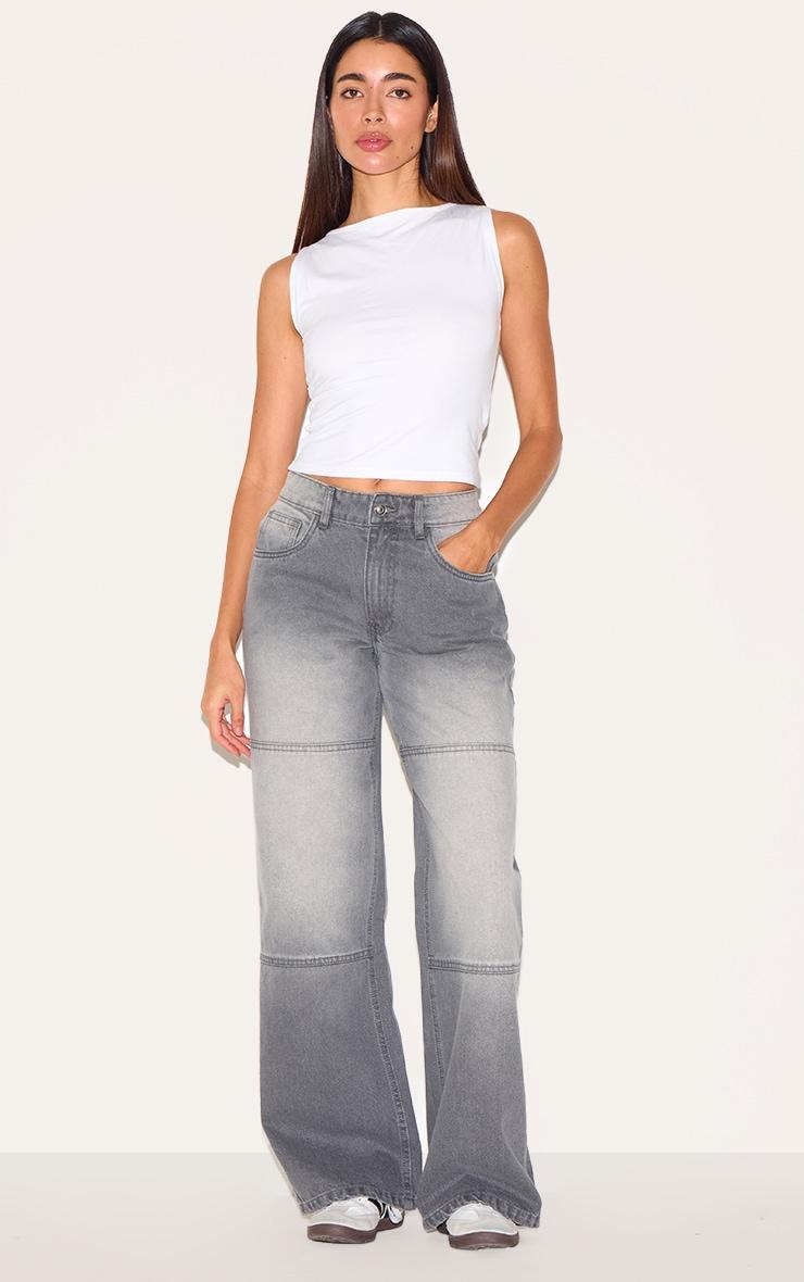  Grey Seam Detail Straight Leg Jeans Product Image