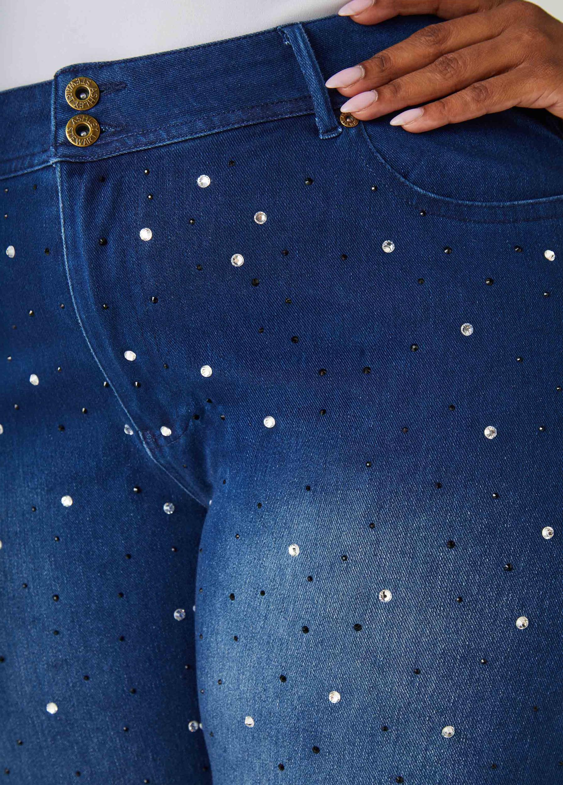 Cuffed Crystal Denim Capris Product Image