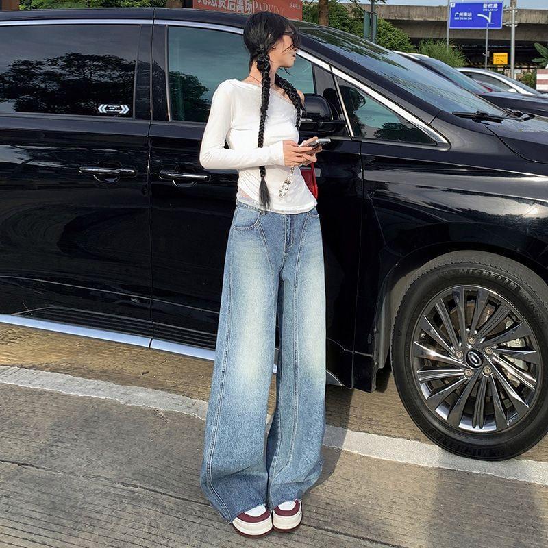 High Rise Washed Wide Leg Jeans (Various Designs) Product Image