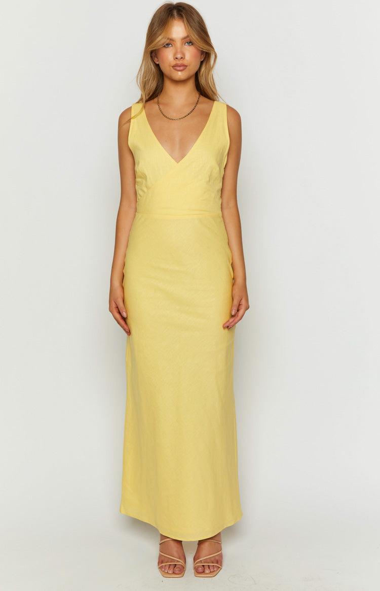 Resorts Yellow Linen Blend Maxi Dress Product Image