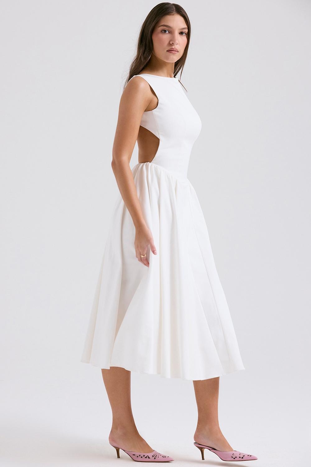 Cindy  white twill midi sundress Product Image