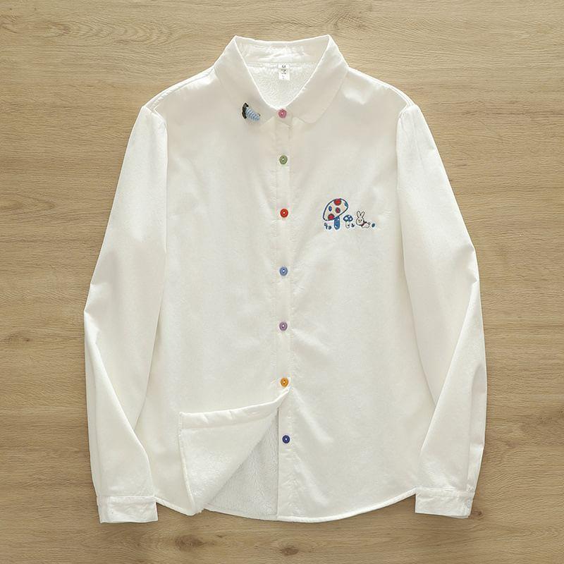 Long-Sleeve Mushroom Embroidery Shirt Product Image